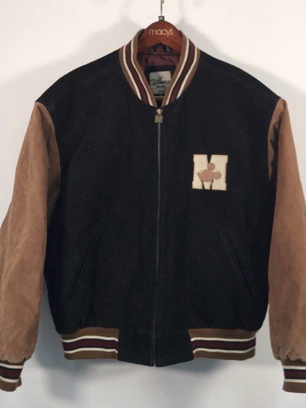 Disney Black and Brown Suede-Sleeve Varsity Jacket